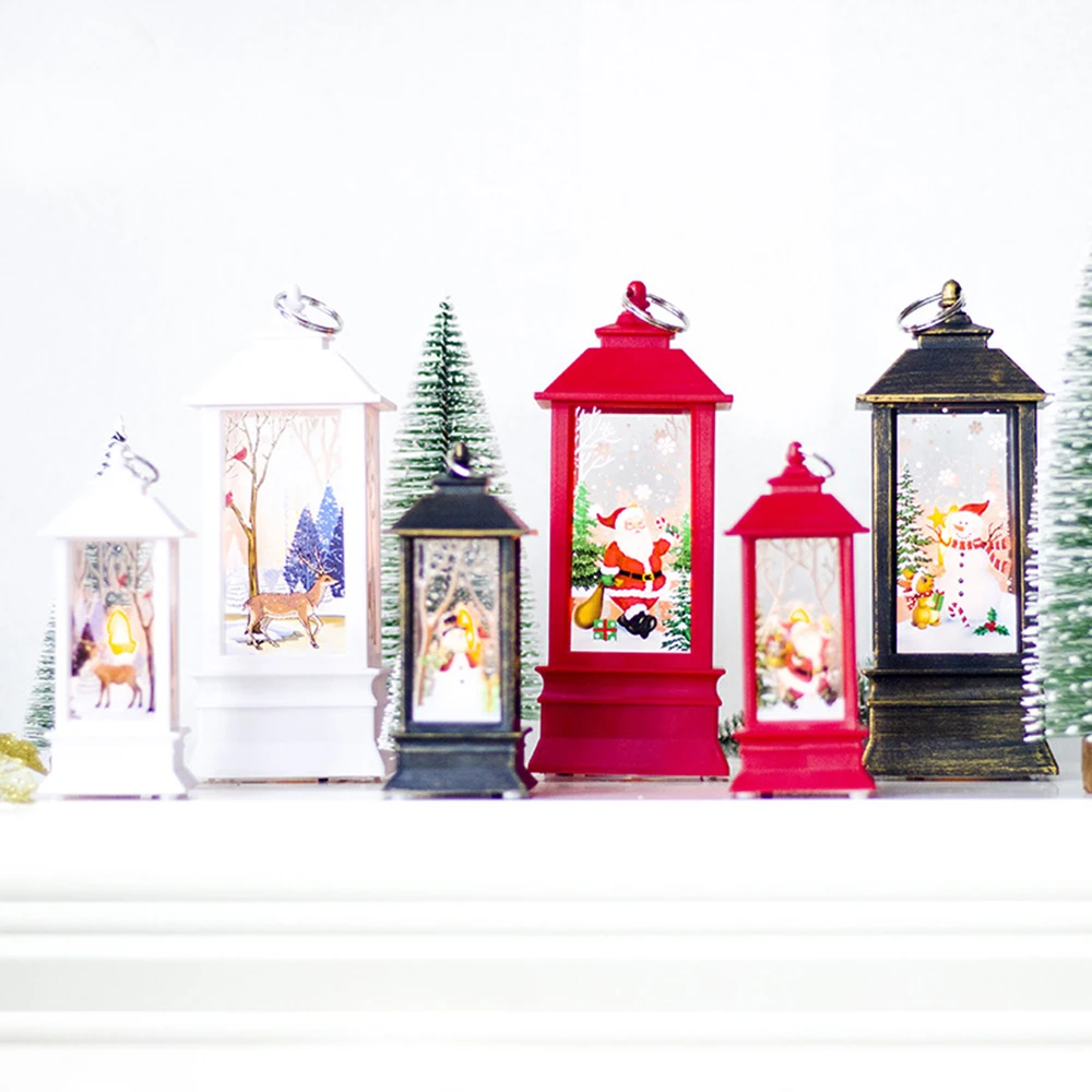 

Merry Christmas Desktop New Year Candle Holders Decorations Candlestick Pendant Home Decor Creative Printing Lantern Figurines