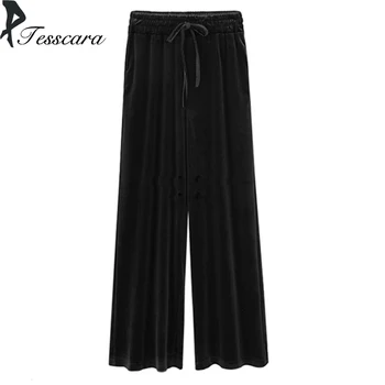 

Brand Women Autumn Slim Casual Wide Leg Pants Lady High Waist Loose Elasticity Plus Size Bottom Female Pleuche Pants$Capris