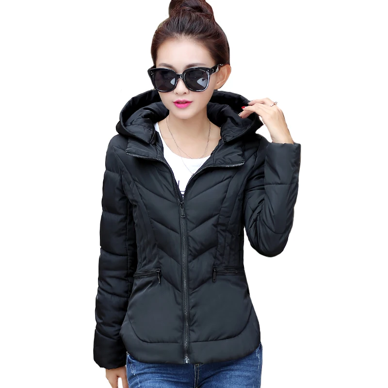 2019 Fashion Short Winter Jacket Women Slim Female Coat Thicken Parka Cotton Hooded Fur Collar candy-colored Ladies Jacket