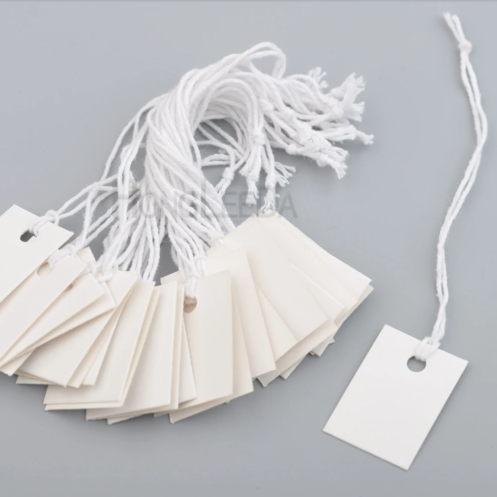 

300pcs/lot paper price tag/hangtag 2.5*3.6cm blank white gift tags rectangle with white cotton strings cord Free Shipping-003