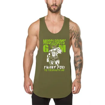 

Summer men's new sports bodybuilding fitness cotton U-neck sweat running running dry breathable Saiyan print vest