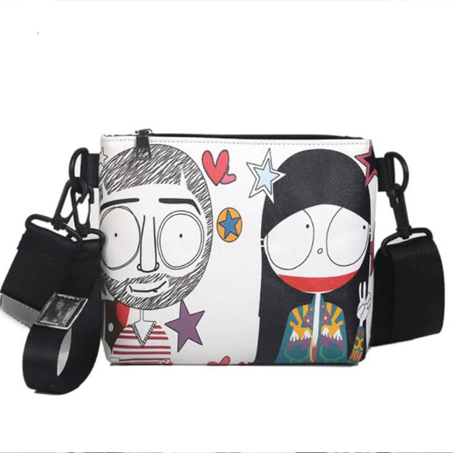 Harajuku Fun Cartoon Printing Characters Wide Straps Shoulder Bags Women Handbag Purse Mini Street Style Girls Messenger Bag New | Багаж и