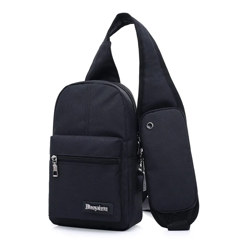 Мужская и женская нагрудная сумка для наушников с отверстием, легкая сумка-мессенджер, usb зарядка, сумка на плечо, IPad, планшет, карман, мужская женская сумка через плечо - Цвет: Черный