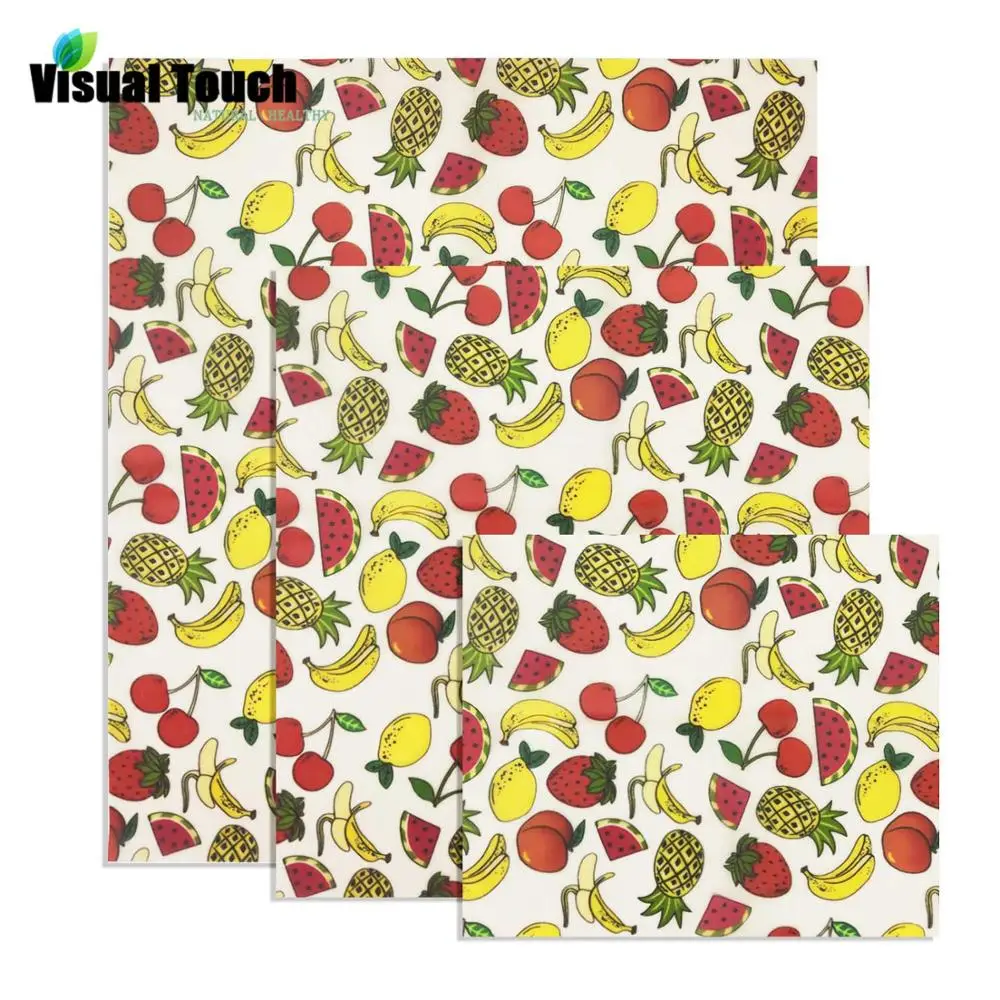 

Visual Touch Zero Waste Fruit Pattern Beeswax Wrap Organic Strawberry Reusable Food Wraps Eco Friendly Storage Natural