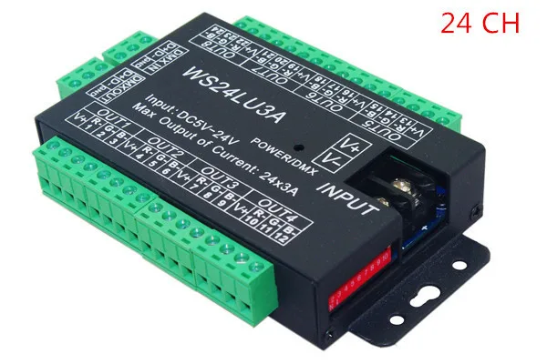 

24channel Easy dmx512 DMX decoder,LED dimmer Controller, DC5V-24V,each channel Max 3A,8 groups RGB controller,WS24LU3A