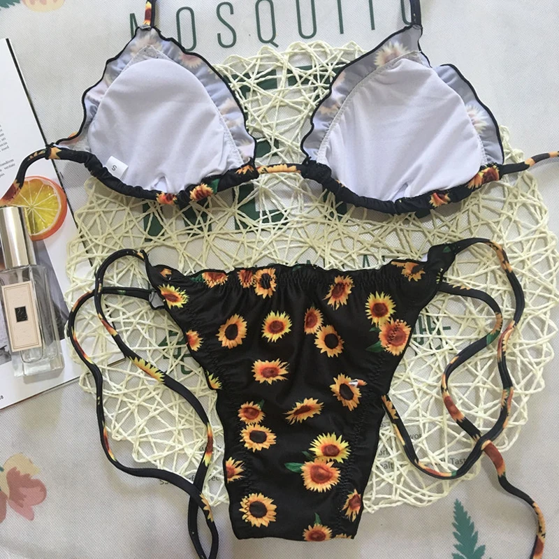 Мини микро купальники женские бикини с подкладкой бандо maillot cheeky стринги