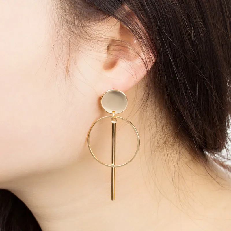 

Fashion Long Metal Round Vintage Hanging Drop Dangle Earrings For Women Gold Sliver Plated Geometric Earrings Jewelry