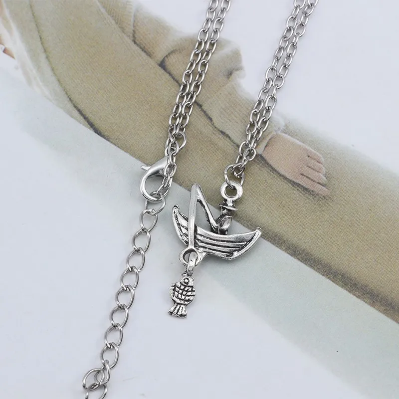 

New Vintage Angler Fish Charms Pendant Necklace Punk Silver Fisherman Fishing Boat Necklaces Pendants Hip Hop Unisex Jewelry