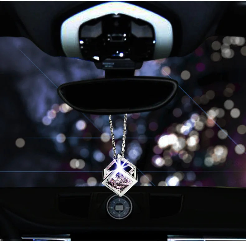  Car Ornaments Creative Magic Cube Crystal Pendant Auto Rear View Mirror Decoration Hanging Pendant 