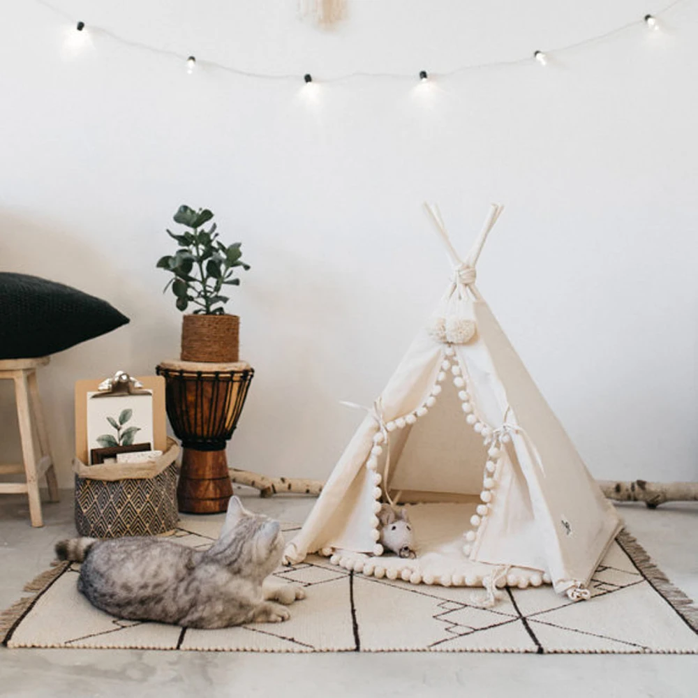 

Pure white Dog Bed Dog House Pet play House play teepee tent with mat