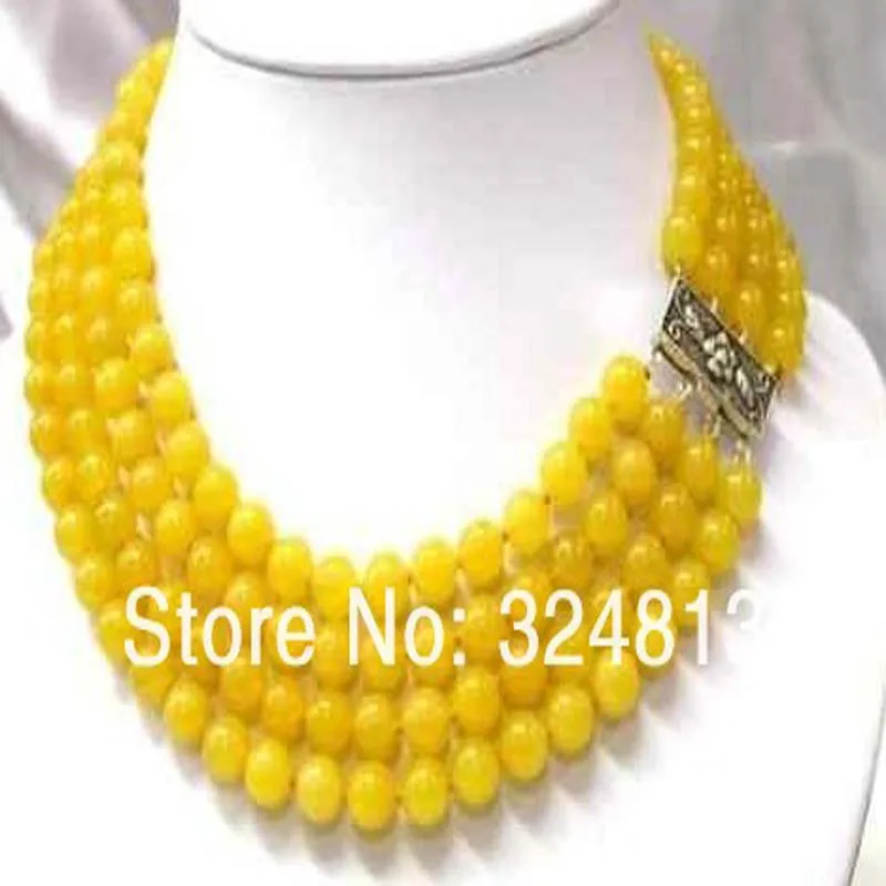 

Charming! New Women's fashion 4 Rows 8mm Yellow Necklace #158632f6