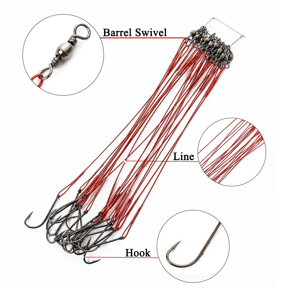 20pcs 12-25cm Anti Bite Steel Wire Leader Leashes For Fishing 20-80LB With  Baitholder Hook Swivel Fishing Line Pike Bass