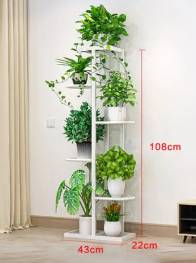 Flower shelf indoor home multi-layer wrought iron flower pot rack balcony rack floor-standing living room rack plant rack - Цвет: E