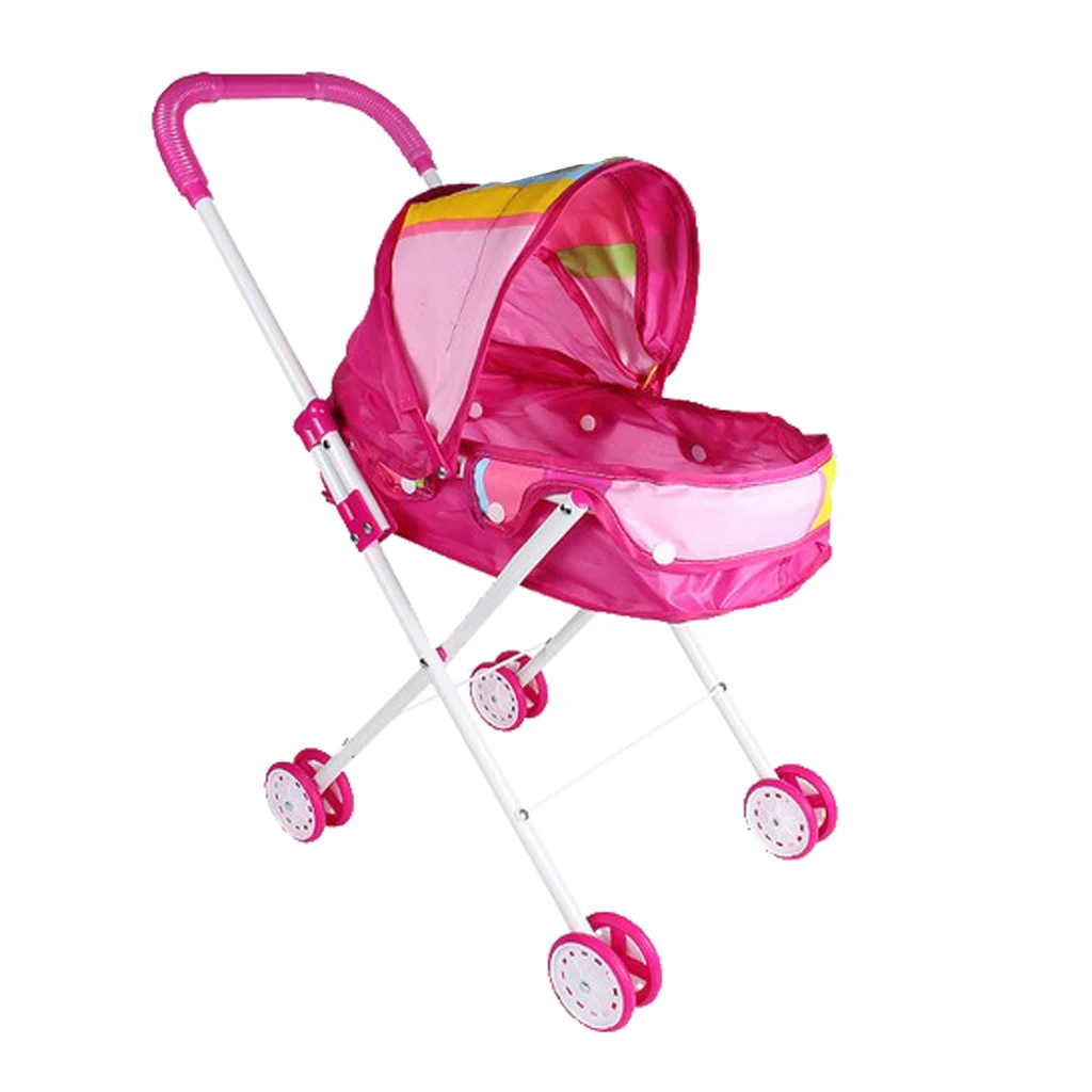 Dollhouse Nursery Furniture Toys Mini Baby Doll Pram/Stroller with Free Carriage Pushchair Playsets Kids Pretend Play Toys