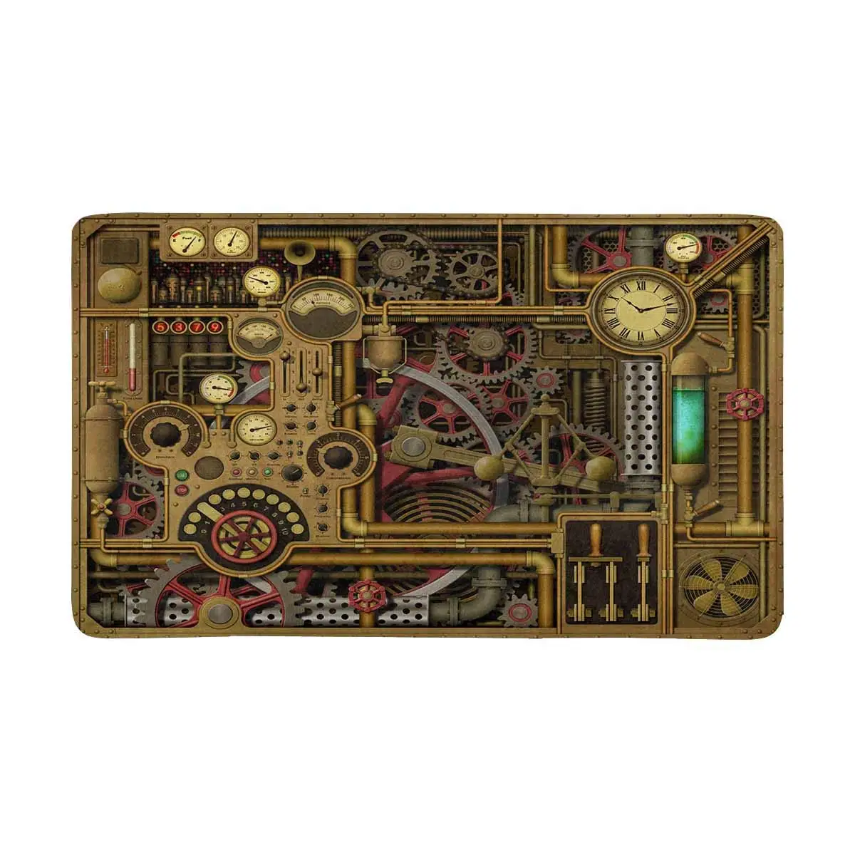 Steampunk with Clocks Gears and Cogs Pipes and Switches Indoor Doormat