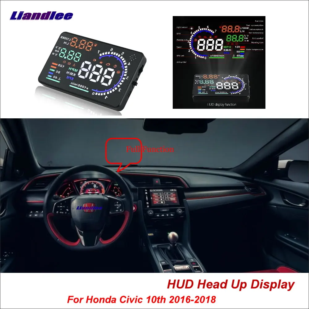 

Liandlee Full Function HUD Car Head Up Display For Honda Civic 10th 2016-2018 Safe Driving Screen OBD Data Projector Windshield