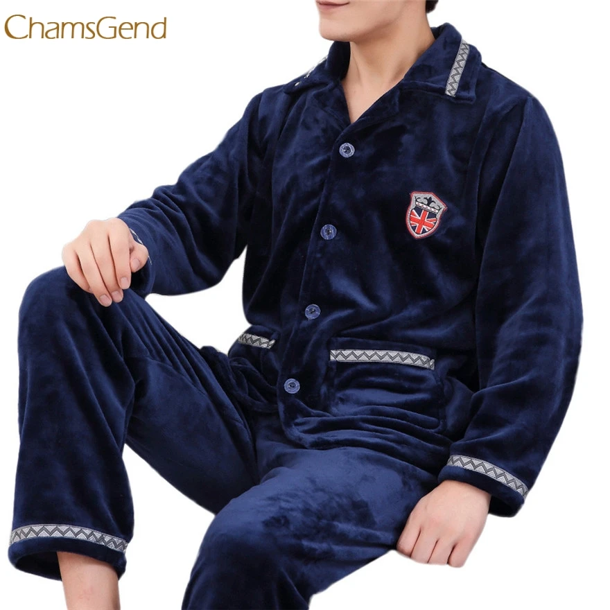 Men Winter thickening plus velvet Pajamas Sets solid Flannel Cashmere