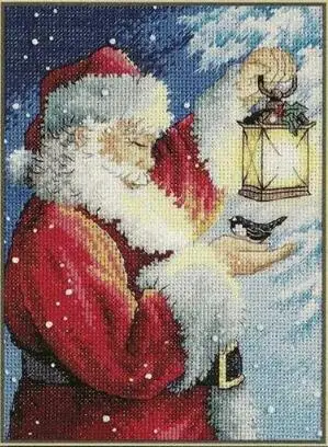cs-2089 Cross Stitch Kit Santa's Feathered Friend Santa and Bird Lantern DIM 08831