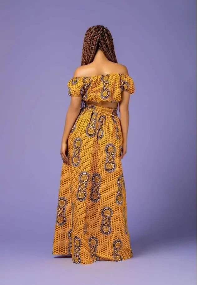 2019 модные африканские костюмы для женщин, топ с цветочным принтом + юбка макси, комплект из 2 предметов, женский летний комплект одежды в