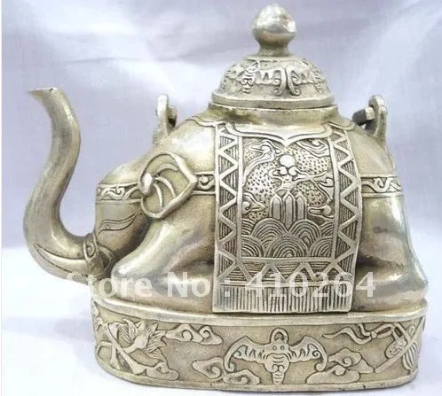 

0116P [old craft ] Fast shipping Collectibles Cultures predominant Tibet silver elephant figure teapot W 0143