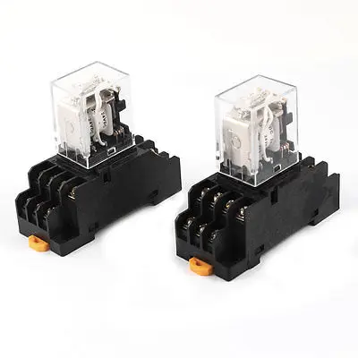 

2 Pcs DC24V Coil 4PDT 14 Pins 4NO 4NC DIN Rail Electomagnetic Relay w Socket Free Shipping