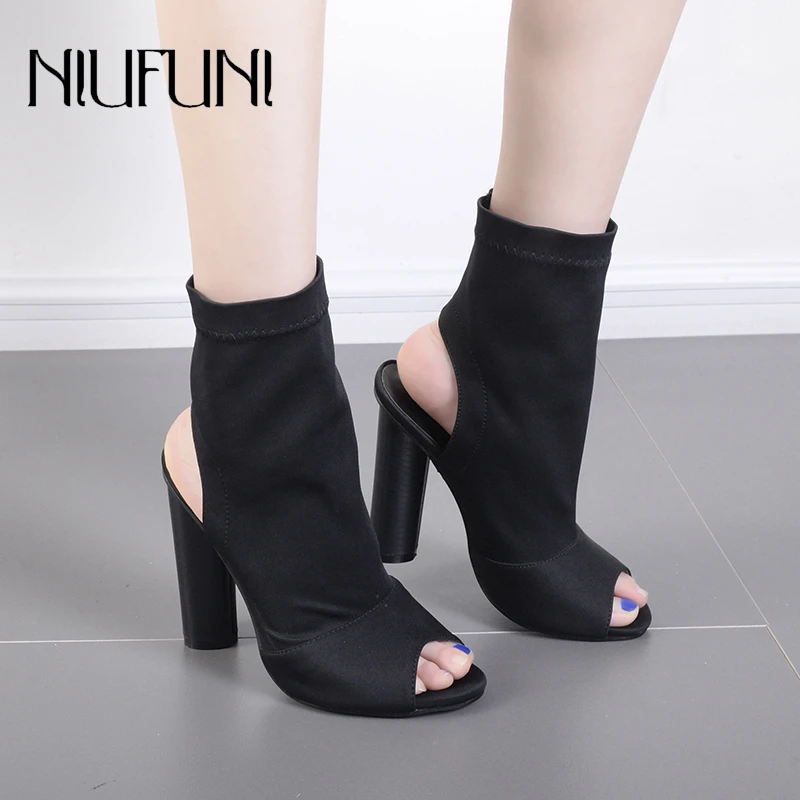 thick heel sock boots