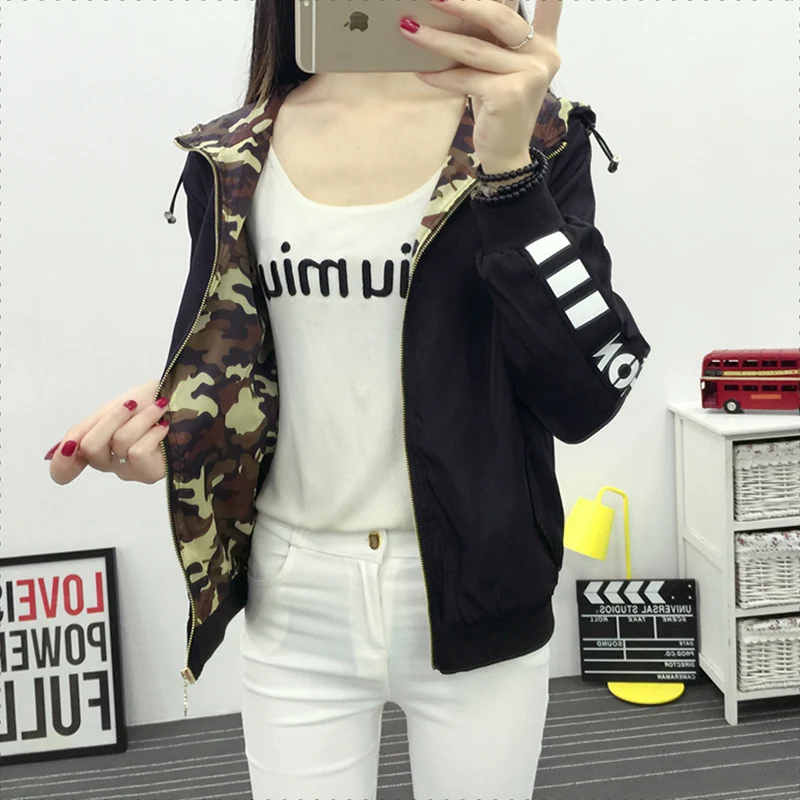 

Bomber reversed Jacket camouflage Hooded baseball uniform Letters Print Zipper Coat double-sided wearable Cardigan Hoodies Tops