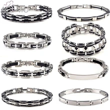 AOMU Мужской Черный подлинный силиконовый браслет из нержавеющей стали с застежкой, браслет-цепочка для байкеров, велосипедов, мотоциклов, мужские ювелирные изделия