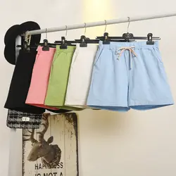 Модные хлопковые и льняные шорты женские летние свободные тонкие 2019 новых корейских студентов Высокая талия широкую ногу тонкий Рубашки