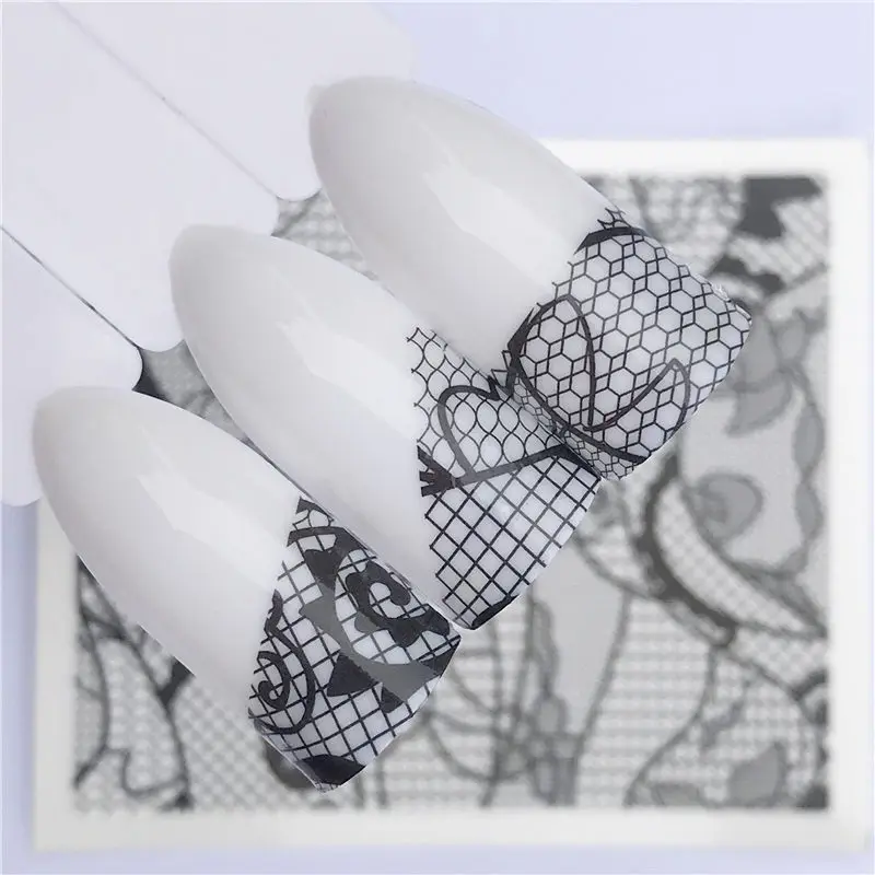 YZWLE лето кружевной Цветочный дизайн ногтей Наклейка переводная вода белый черный Типсы для женщин макияж татуировки - Цвет: YZW-A645