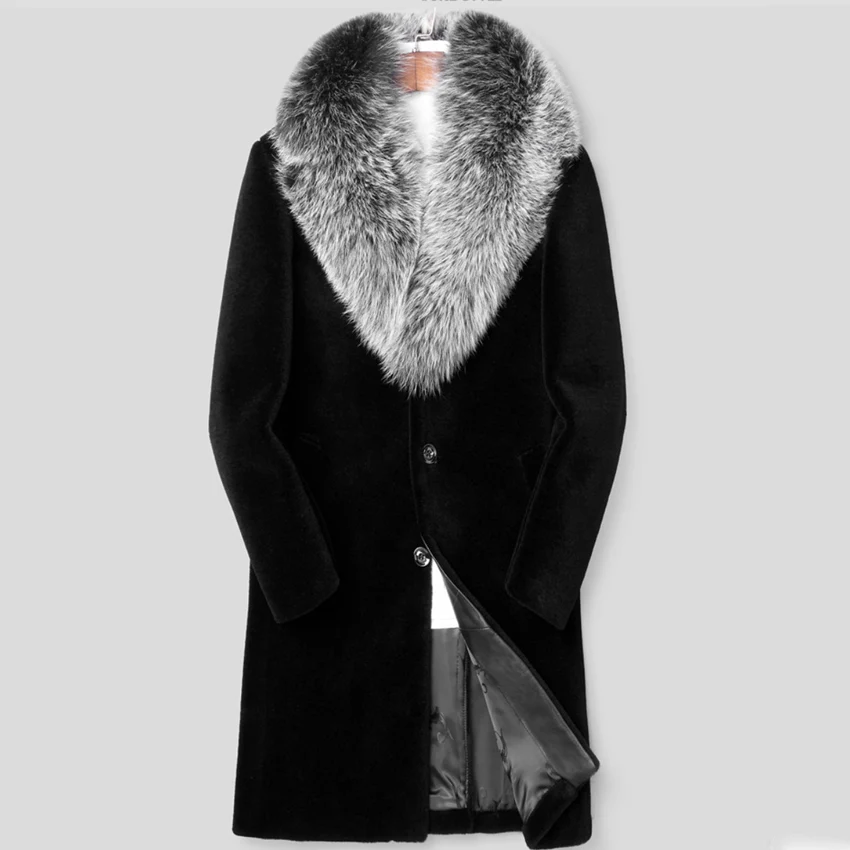 Горячее предложение, новинка, мужское зимнее теплое модное пальто из искусственного меха, норковая тонкая Меховая куртка, длинное пальто с воротником из лисьего меха, длинный плащ, размер