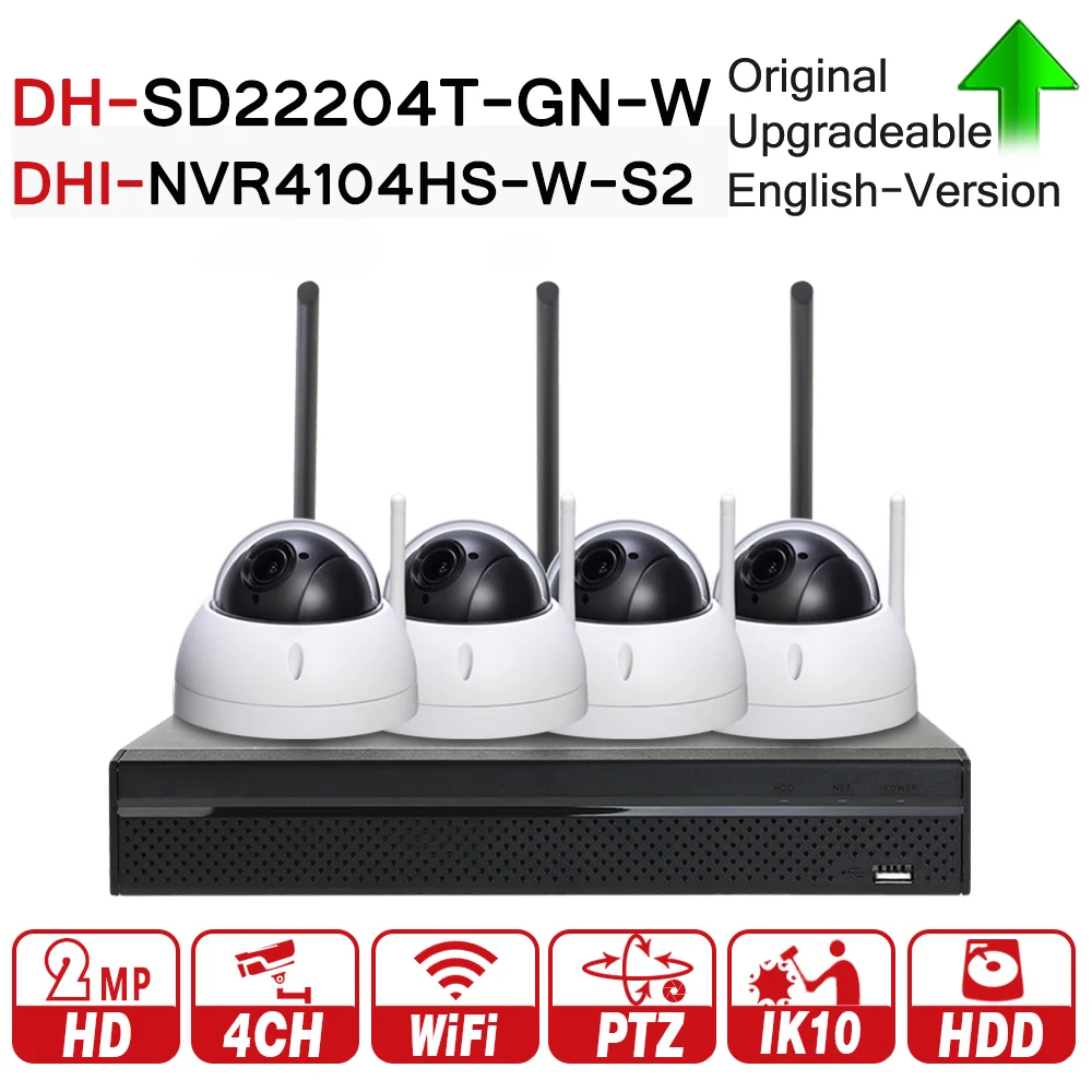 

DH 4CH 2MP 1080P PTZ CCTV System SD22204T-GN-W NVR4104HS-W-S2 4X Optical Zoom High speed Wireless Network IP Camera Kits WDR