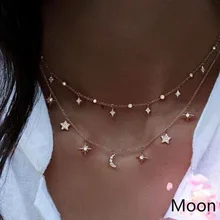 Золотое ожерелье-чокер для женщин, цепочка из сплава с подвеской в виде Луны и звезды, колье-чокер, Женские Ювелирные изделия