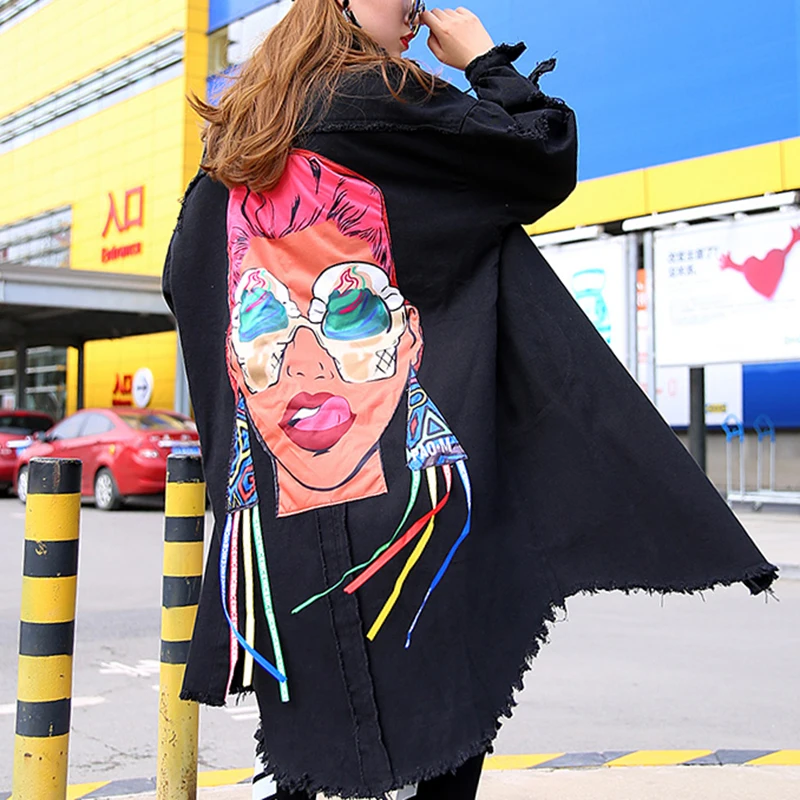 Twotwinstyle 2017 Denim Hole печать женственный Тренч Женский осень кардиган Кружева до Для