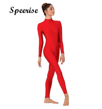 

Speerise Women Mock Neck Long Sleeve Unitard Adult Gymnastics Dance Unitard Bodysuit Footless Dancewear Costume