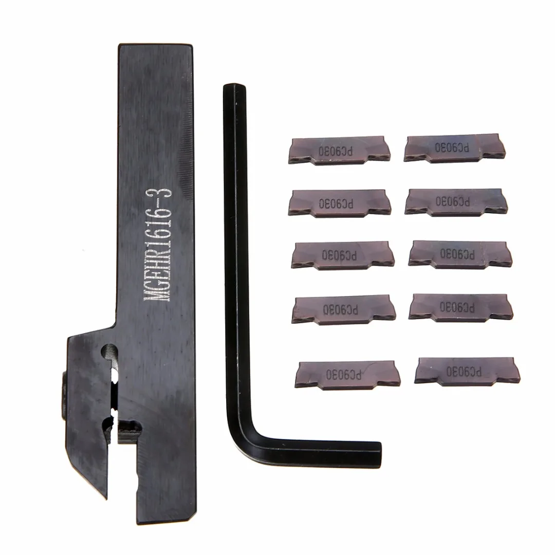 10pcs MGMN300 Carbide Inserts + 1pc MGEHR1616-3 CNC Lathe Turning Holder Boring Bar + 1pc Wrench