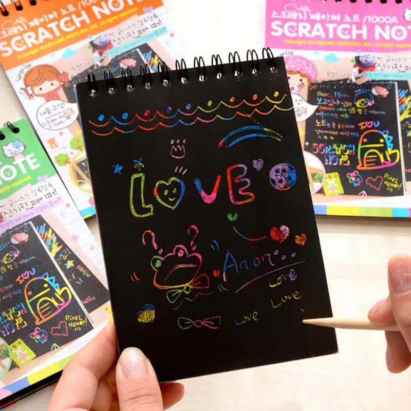 

Colorful Paper DIY Kids Educational Toys Fun Doodling Scratch Children Graffiti Colorful Black Creative With Wood Stick