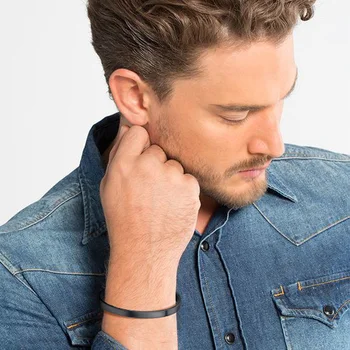 

Personalized Custom Personalised 6mm Black Plain Cuff Bracelet for Men Stainless Steel Bangle Brackelts Brazalet Unisex Jewelry