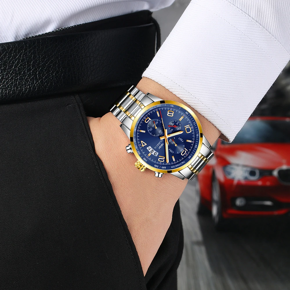 

OLMECA Men's Sports Watch Round Alloy Single Folding Buckle Pointer Watch Luminous Calendar Display 2019 Fashion Men's Watch