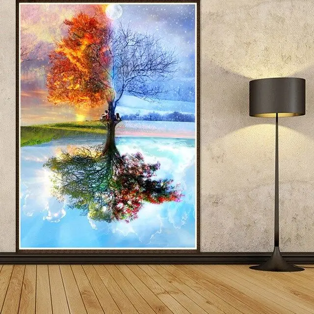 

100% Full DIY 5D Diamond Painting Seasons Tree Reflection Cross Stitch Diamond Embroidery Patterns rhinestones Diamond Mosaic