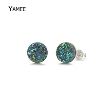 Уникальные круглые серьги с опаловым камнем на стержне Druzy Gem 925 пробы серебряные серьги для женщин классические модные ювелирные изделия для свадебного подарка винтажные