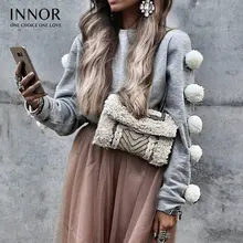 INNOR осенне-зимние женские пуловеры в Корейском стиле с длинными рукавами, повседневные облегающие однотонные трикотажные джемперы