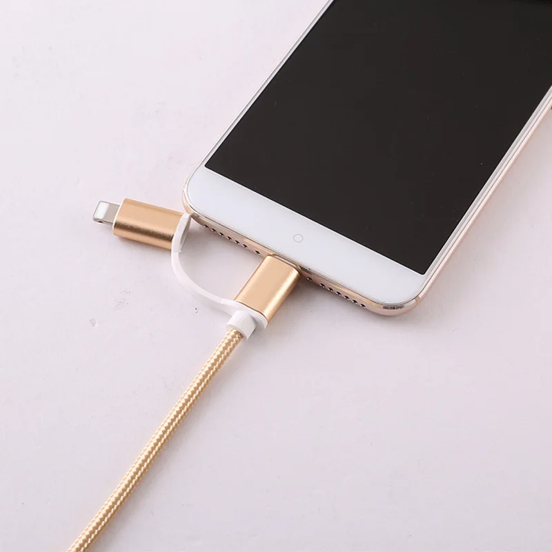 2017 кабель micro usb для зарядки iphone 6 6s 5S ipad xiaomi/huawei samsung 2 in 1 синхронизации данных и