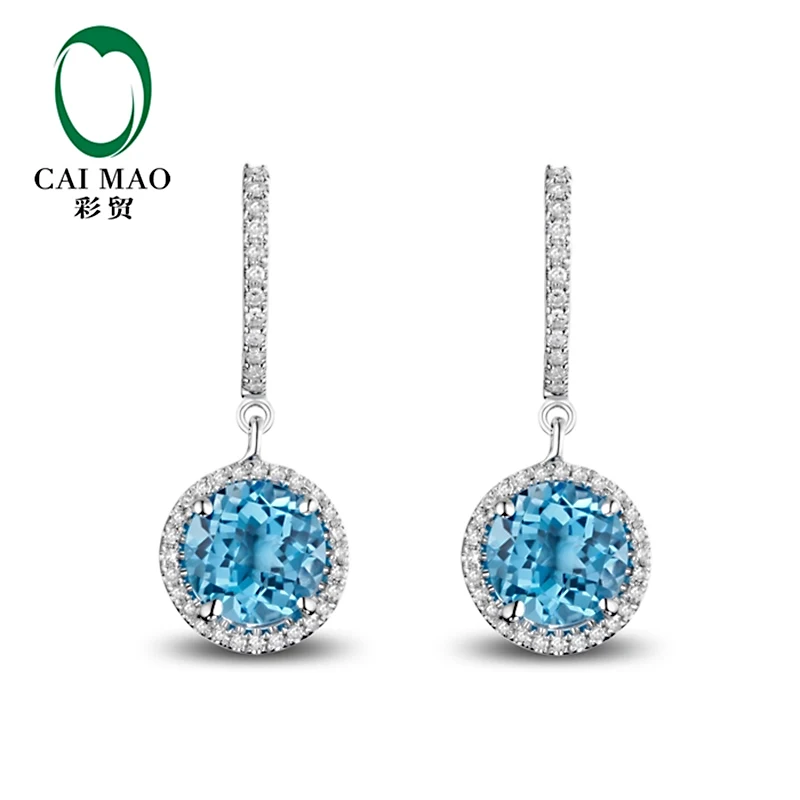 Caimao ювелирные изделия 14kt Белое золото 3 65ct Швейцарский синий 8 мм круглый топаз и