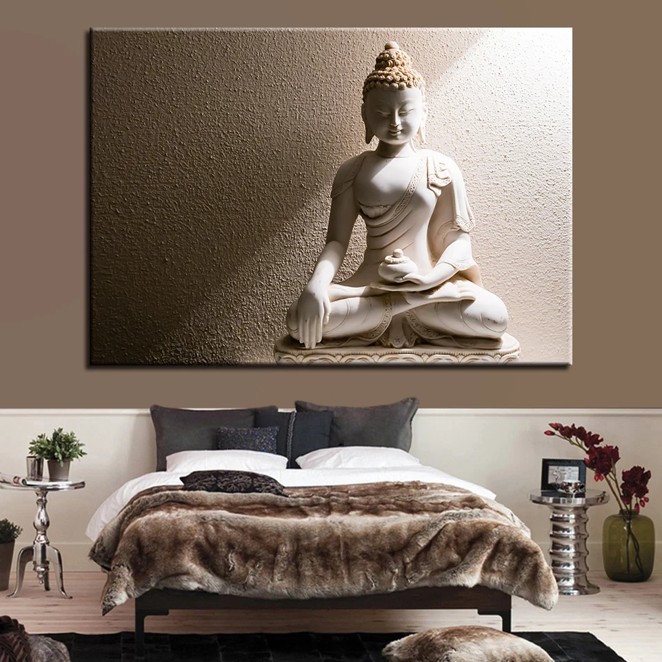 

Embelish 1 Pieces Modern Home Decor Pictures For Living Room White Marble Buddha Wall Art Posters HD Canvas Oil Paintings Framed