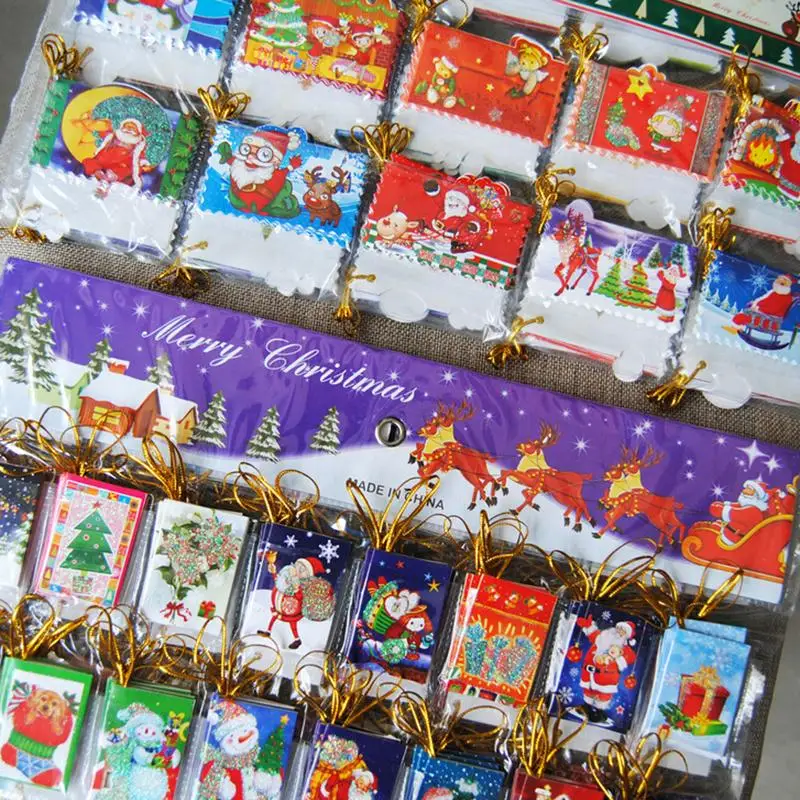 

4.7X3.2cm Birthday Wishes Message Card Gift Christmas Tree Hanging Paper Cards Set Greeting Thank You Blessing Card 12Pcs/Set