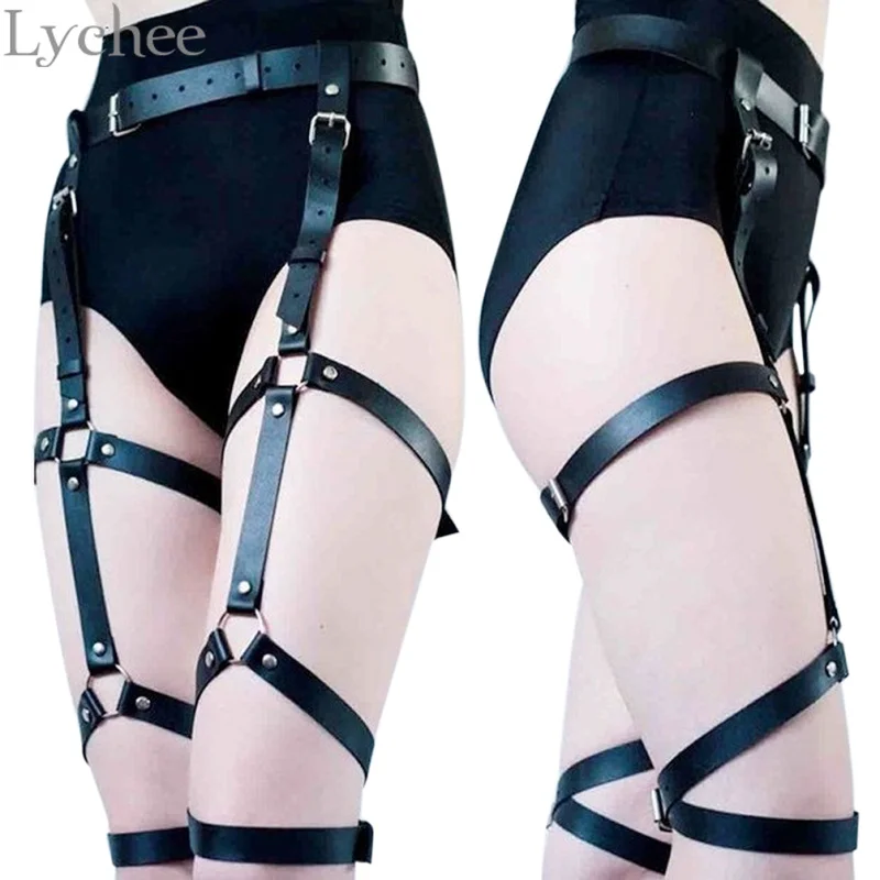 Lychee Punk Gothic Women Leather Body Harness Waist Cincher Straps