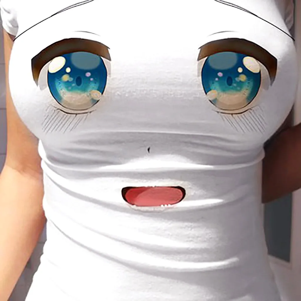 

Plus Size Women's Tshirst Sumemr New O neck Short Sleeve Tees Emoticon Print Lively Cute Slim Fit Bodycon Woman Tops Basic Tees