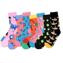 Модные забавные Женские носочки в стиле хип-хоп из чесаного хлопка в стиле Харадзюку С героями мультфильмов; повседневные креативные носки унисекс в винтажном стиле; Новинка