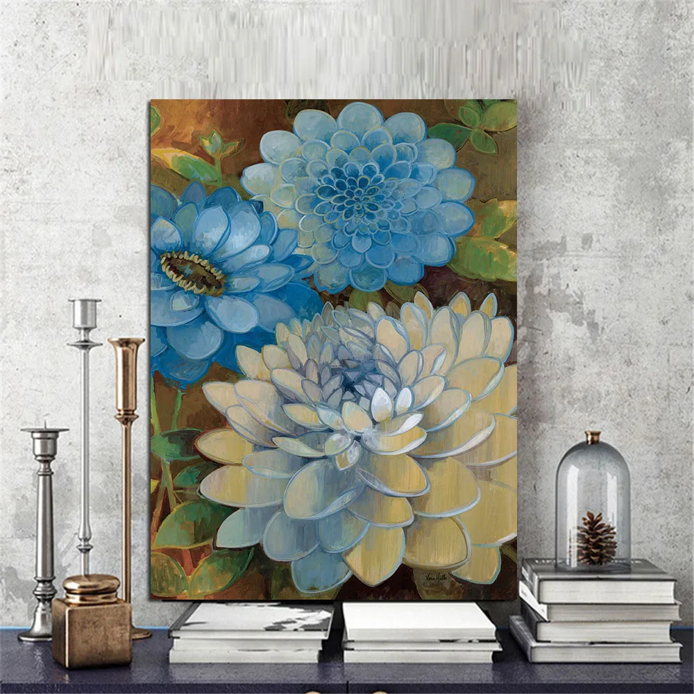 Large Flower Decorative Paintings Modern Abstract Blue Lotus Oil Paintings Print on Canvas Home
